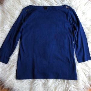 Ann Taylor Boat Neck Top Navy Blue sz S